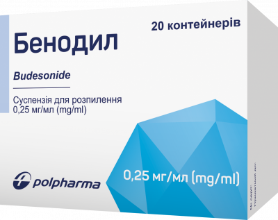 Бенодил суспензия для распыления, 0,25 мг/1 мл, по 2 мл в контейнерах, 20 шт.: цена, инструкция, применение, отзывы