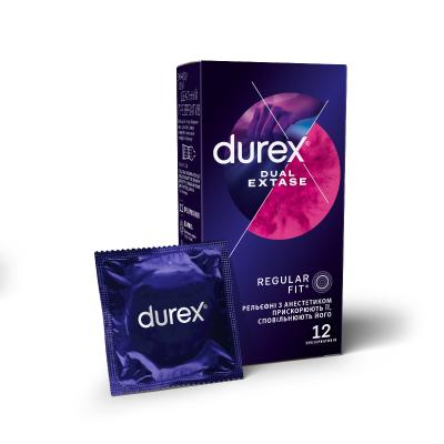 картинка Презервативы Durex (Дюрекс) Dual Extase рельефные с анестетиком №12 от магазина Аптека24