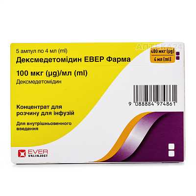 Купить Дексмедетомидин Эвер Фарма концентрат для раствора для инфузий по 4 мл в ампулах, 100 мкг/мл, 5 шт. в Украине: цена, инструкция, применение, отзывы