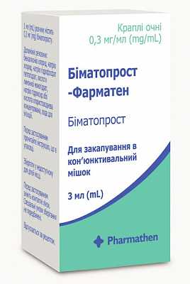 Купить Биматопрост-Фарматен капли для глаз, 0,3 мг/мл, 3 мл в Украине: цена, инструкция, применение, отзывы