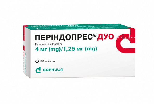 Купить Периндопрес Дуо таблетки от повышенного давления, 4 мг/1,25 мг, 30 шт. в Украине: цена, инструкция, применение, отзывы