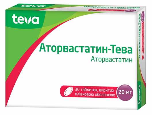 Купить Аторвастатин-Тева таблетки по 20 мг, 30 шт. в Украине: цена, инструкция, применение, отзывы